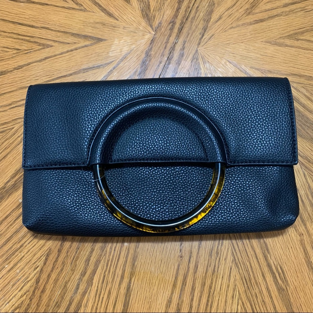 BP Nordstrom black faux leather clutch bag